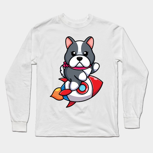 Cute dog riding rocket cartoon Long Sleeve T-Shirt by Wawadzgnstuff